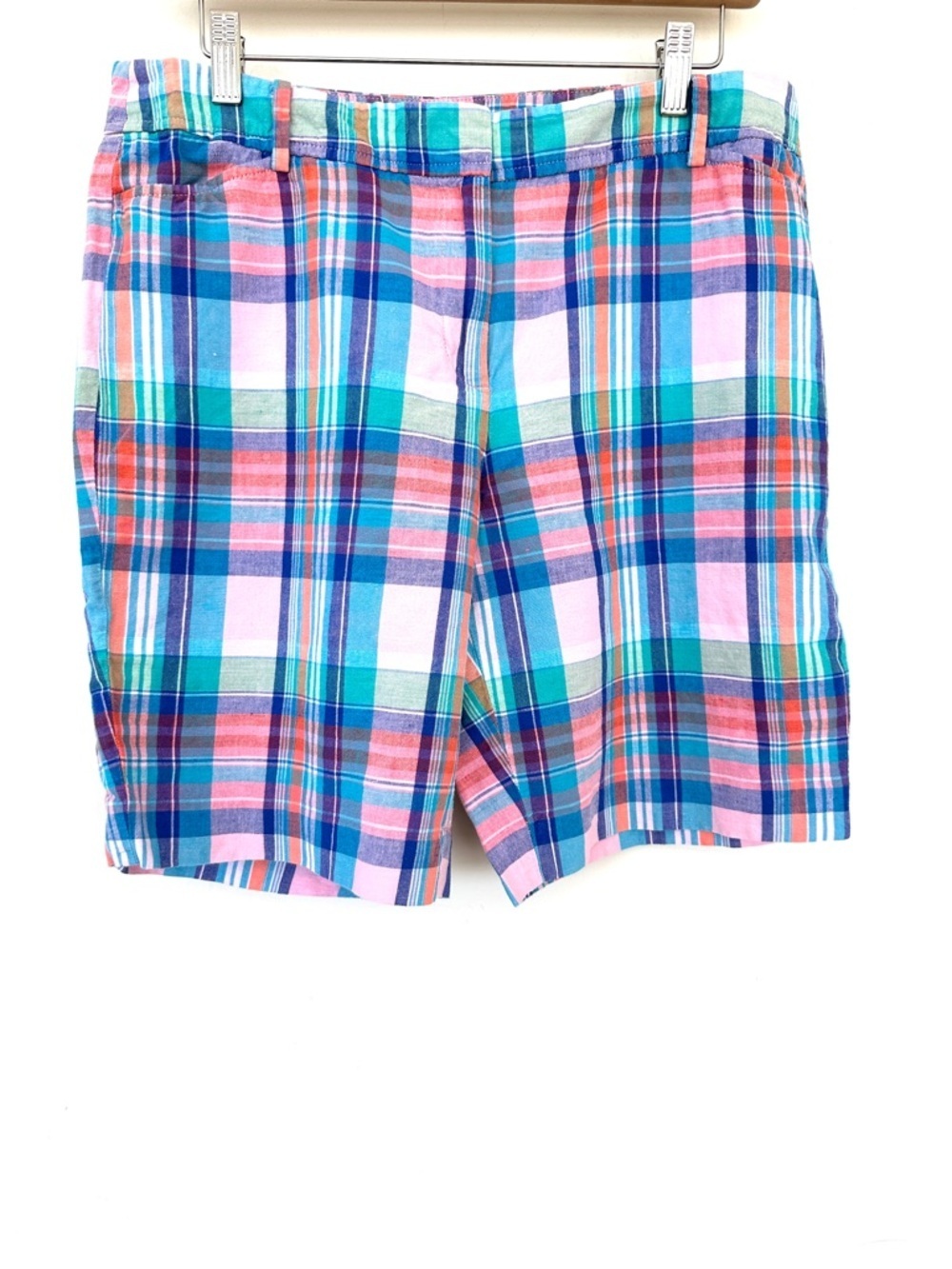 Talbots Plaid Bermuda Shorts in Plaid, High Waisted, Cotton & Linen, Petite Size